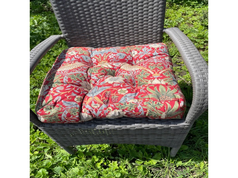 William Morris Crimson Strawberry Thief Armchair Booster Cushions